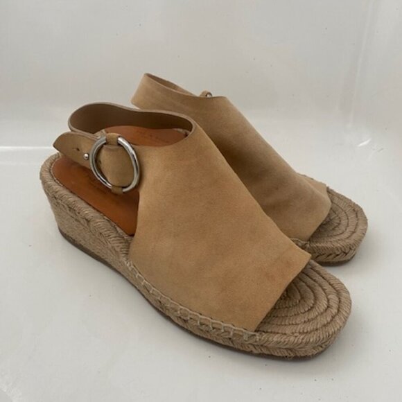 RAG & BONE Calla Dune Tan Suede Buckle Wedge Sandals Sz 37 / US 7-7.5 - Picture 2 of 16
